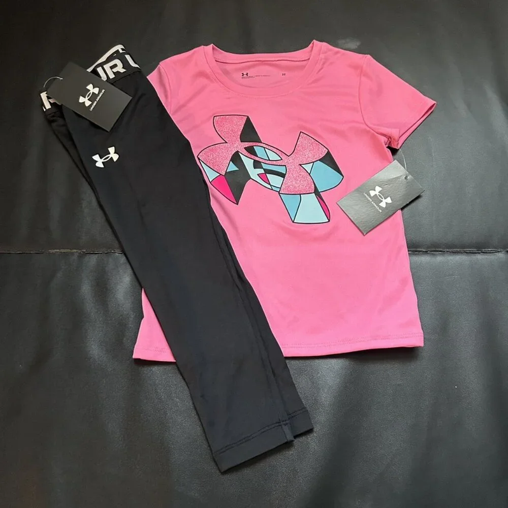 NWT Under Armour Leggings & Glitter Tee Set Girls Size 3T